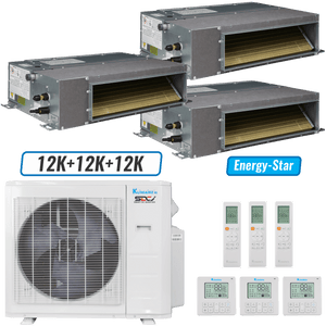 Klimaire 27,000 BTU 3-Zone Ducted Recessed Mini Split Heat Pump | 21 SEER2 | 12k + 12k + 12k | R454B