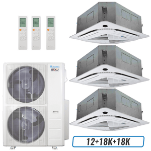 Klimaire 46,000 BTU 3-Zone Ceiling Cassette Mini Split Heat Pump | 21.2 SEER2 | 12k + 18k + 18k | R454B