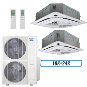 Klimaire 45,000 BTU 2-Zone Ceiling Cassette Mini Split Heat Pump | 24 SEER2 | 18k + 24k | R454B