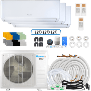 Klimaire DIY 27,000 BTU 3-Zone Regular Heat Wall Mounted Mini Split Heat Pump | 24 SEER2 | 12k + 12k + 12k | R454B | KMIP