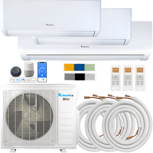 Klimaire DIY 27,000 BTU 3-Zone Regular Heat Wall Mounted Mini Split Heat Pump | 24 SEER2 | 9k + 9k +18k | R454B | KMIP