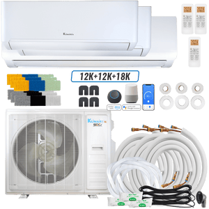 Klimaire DIY 36,000 BTU 3-Zone Regular Heat Wall Mounted Mini Split Heat Pump | 22.5 SEER2 | 12k + 12k +18k | R454B | KMIP