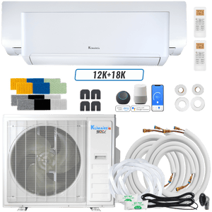 Klimaire DIY 36,000 BTU 2-Zone Regular Heat Wall Mounted Mini Split Heat Pump | 22.5 SEER2 | 12k + 18k | R454B | KMIP