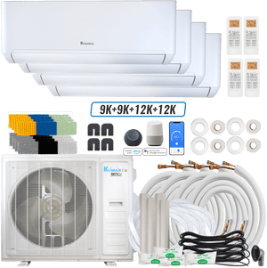 Klimaire DIY 36,000 BTU 4-Zone Regular Heat Wall Mounted Mini Split Heat Pump | 22.5 SEER2 | 9k + 9k + 12k + 12k | R454B | KMIP