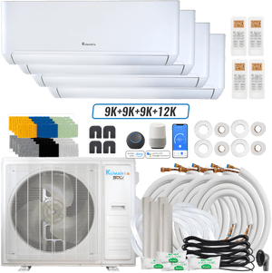 Klimaire DIY 36,000 BTU 4-Zone Regular Heat Wall Mounted Mini Split Heat Pump | 22.5 SEER2 | 9k + 9k + 9k + 9k | R454B | KMIP