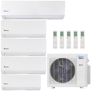 Klimaire 35,000 BTU 5-Zone Regular Heat Wall Mounted Mini Split Heat Pump | 23.1 SEER2 | 6k + 9k + 9k + 9k +18k | R454B | KMIR