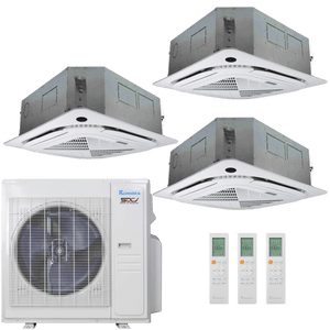Klimaire 36,000 BTU 3-Zone Regular Heat Ceiling Cassette Mini Split Heat Pump | 21.5 SEER2 | 12k + 12k + 18k | R454B | KMIR