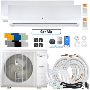 Klimaire DIY 42,000 BTU 2-Zone Regular Heat Wall Mounted Mini Split Heat Pump | 22 SEER2 | 18k + 18k | R454B | KMIP