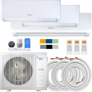 Klimaire DIY 42,000 BTU 3-Zone Regular Heat Wall Mounted Mini Split Heat Pump | 22 SEER2 | 9k + 12k +18k | R454B | KMIP