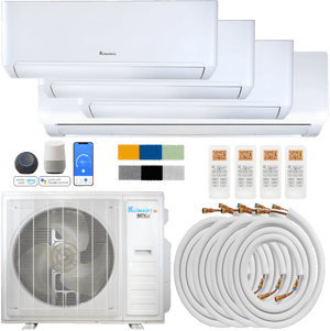Klimaire DIY 42,000 BTU 4-Zone Regular Heat Wall Mounted Mini Split Heat Pump | 22 SEER2 | 12k + 12k + 12k + 18k | R454B | KMIP