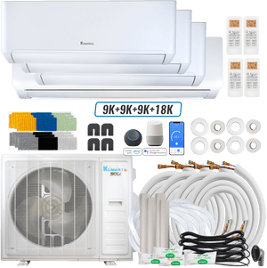 Klimaire DIY 36,000 BTU 4-Zone Regular Heat Wall Mounted Mini Split Heat Pump | 22.5 SEER2 | 9k + 9k + 9k + 18k | R454B | KMIP