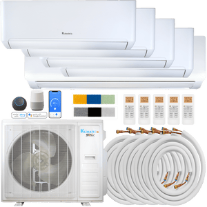 Klimaire DIY 42,000 BTU 5-Zone Regular Heat Wall Mounted Mini Split Heat Pump | 22 SEER2 | 9k + 12k + 12k + 12k + 12k | R454B | KMIP