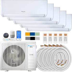 Klimaire DIY 42,000 BTU 5-Zone Regular Heat Wall Mounted Mini Split Heat Pump | 22 SEER2 | 12k + 12k + 12k + 12k + 12k | R454B | KMIP