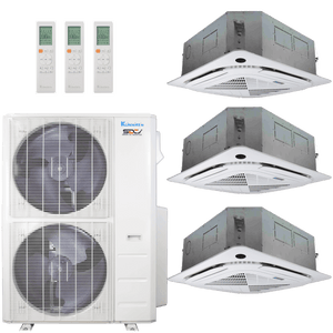 Klimaire 51,000 BTU 3-Zone Regular Heat Ceiling Cassette Mini split Heat Pump | 21.4 SEER2 | 12k + 18k + 18k | R454B | KMIR