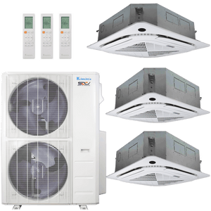 Klimaire 51,000 BTU 3-Zone Regular Heat Ceiling Cassette Mini split Heat Pump | 21.4 SEER2 | 18k + 18k + 24k | R454B | KMIR