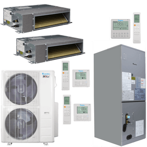 Klimaire 47,000 BTU 3-Zone Regular Heat Ducted Recessed Air Handler Mini Split Heat Pump | 20.4 SEER2 | 12k + 12k + 24k | R454B | KMIR