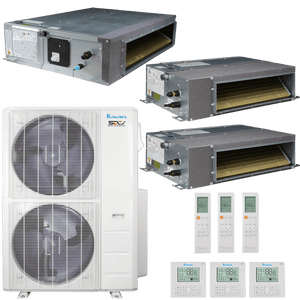 Klimaire 47,000 BTU 3-Zone Regular Heat Ducted Recessed Mini Split Heat Pump | 20.4 SEER2 | 12k + 12k + 24k | R454B | KMIR