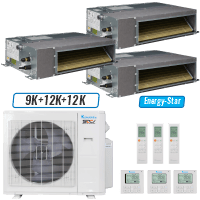 Klimaire 27,000 BTU 3-Zone Ducted Recessed Mini Split Heat Pump | 21 SEER2 | 9k + 12k + 12k | R454B