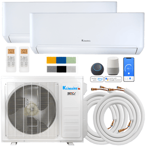 Klimaire DIY 18,000 BTU 2-Zone Regular Heat Wall Mounted Mini Split Heat Pump | 24 SEER2 | 12k + 12k | R454B | KMIP