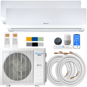 Klimaire DIY 36,000 BTU 2-Zone Regular Heat Wall Mounted Mini Split Heat Pump | 22.5 SEER2 | 18k + 18k | R454B | KMIP