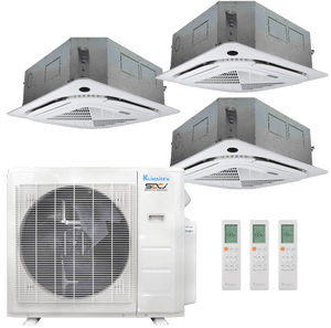 Klimaire 19,000 BTU 3-Zone Hyper Heat Ceiling Cassette Mini Split Heat Pump | 23 SEER2 | 12k + 12k + 12k | R454B | KMHR