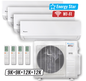 Klimaire 27,000 BTU 4-Zone Hyper Heat Wall Mounted Mini Split Heat Pump | 21 SEER2 | 9k + 9k + 12k + 12k | R454B | KMHR