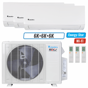 Klimaire 18,000 BTU 3-Zone Wall Mounted Mini Split Heat Pump | 23 SEER2 | 6k + 6k + 6k | R454B