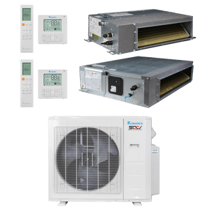 Klimaire 27,000 BTU 2-Zone Regular Heat Ceiling Ducted Mini Split Heat Pump | 20.4 SEER2 | 9k + 24k | R454B | KMIR