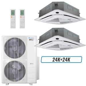 Klimaire 45,000 BTU 2-Zone Ceiling Cassette Mini Split Heat Pump | 24 SEER2 | 24k + 24k | R454B