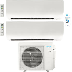2 - Zone - 24,000 BTU 21 SEER2 Daikin MXM Series Wall Mounted Ductless Mini Split Heat Pump Air Conditioner System 12K + 12K - 230V | R32 | Wi-Fi Enabled
