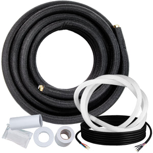 10 Ft Mini Split Line Set – 1/4" x 1/2" Flared Black Insulated Copper + Communication Cable & Accessories
