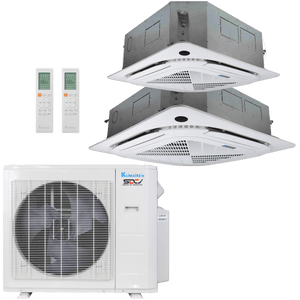 Klimaire 27,000 BTU 2-Zone Regular Heat Ceiling Cassette Mini Split Heat Pump | 23 SEER2 | 9k + 24k | R454B | KMIR