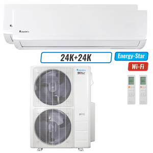 Klimaire 45,000 BTU 2-Zone Wall Mounted Mini Split Heat Pump | 21.3 SEER2 | 24k + 24k | R454B