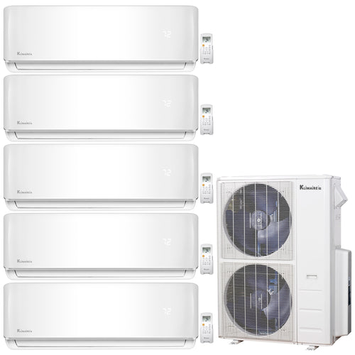 5-Zone Klimaire 21.3 SEER2 Multi Split Wall Mount Air Conditioner Heat Pump System 9+9+9+9+12