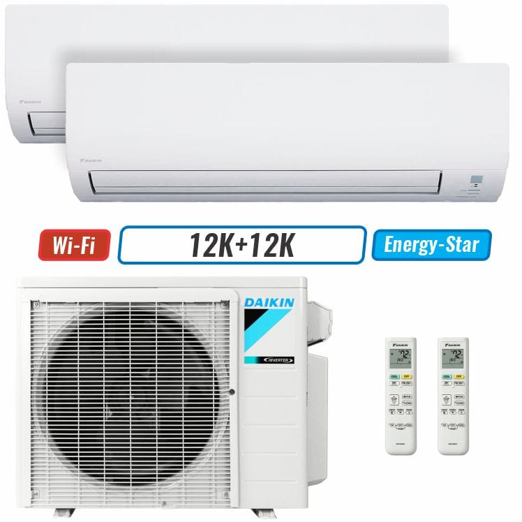 2 - Zone - 18,000 BTU 21 SEER2 Daikin MXM Series Wall Mounted Ductless Mini Split Heat Pump Air Conditioner System 12K +12K - 230V | R32 | Wi-Fi Enabled