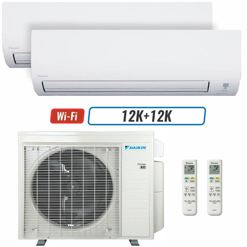 2 - Zone - 36,000 BTU 20 SEER2 Daikin MXM Series Wall Mounted Ductless Mini Split Heat Pump Air Conditioner System 12K + 12K - 230V | R32 | Wi-Fi Enabled