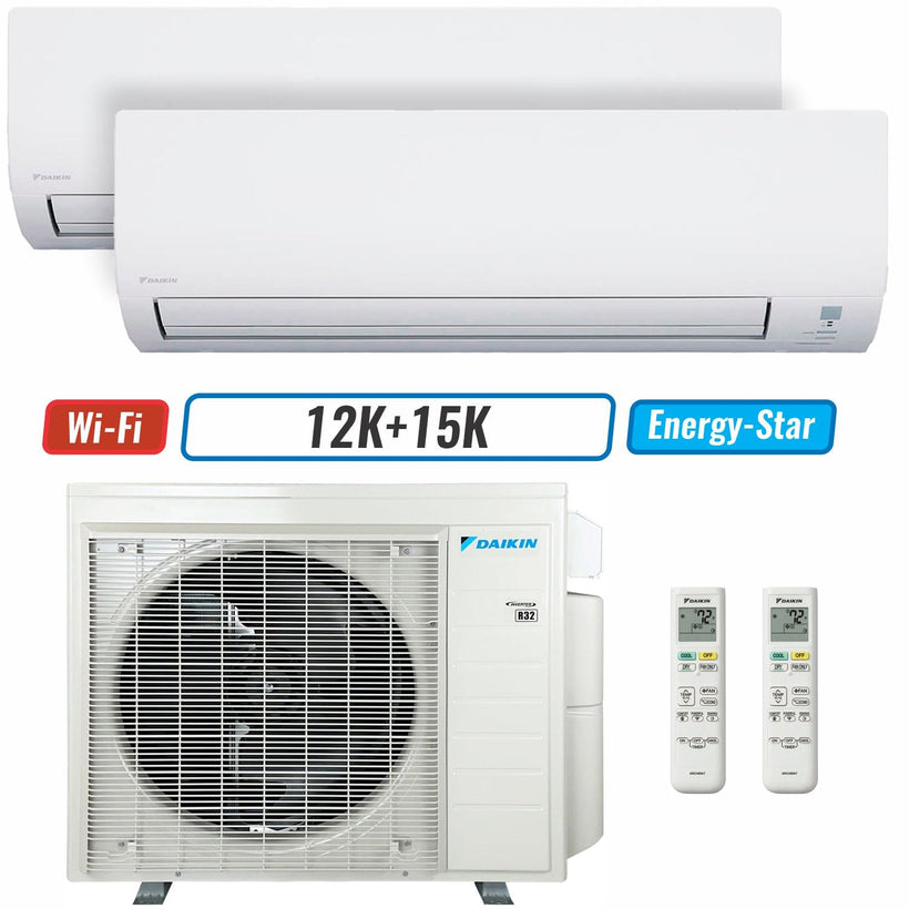 2 - Zone - 24,000 BTU 21 SEER2 Daikin MXM Series Wall Mounted Ductless Mini Split Heat Pump Air Conditioner System 12K + 15K  - 230V | R32 | Wi-Fi Enabled