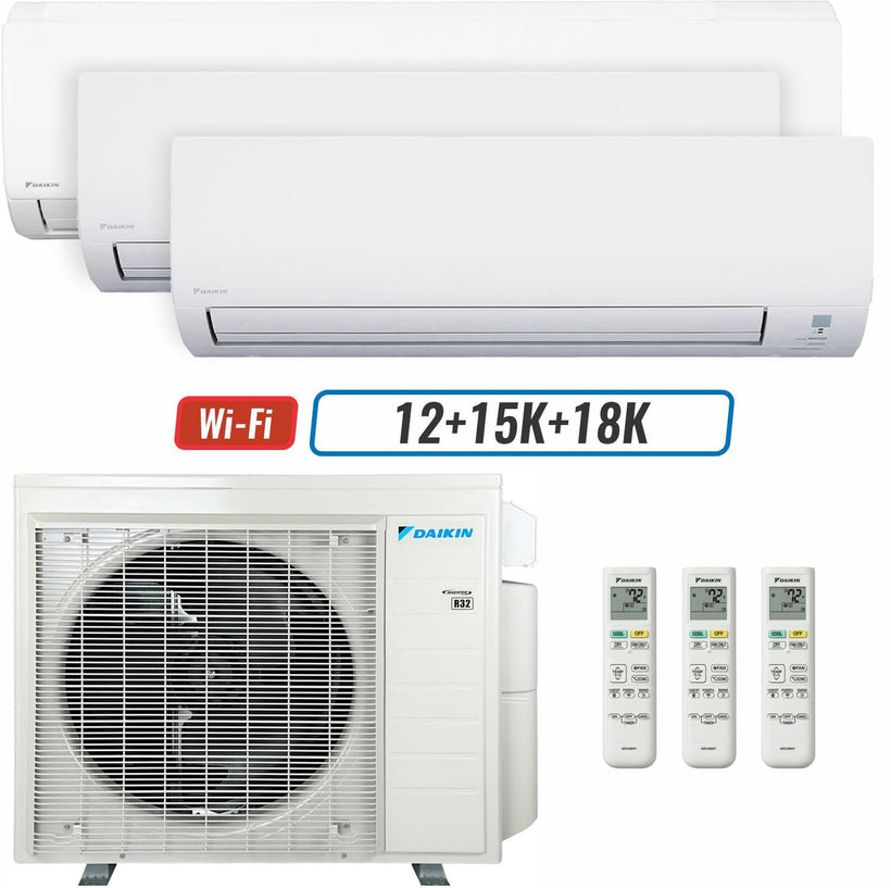 3 - Zone - 36,000 BTU 20 SEER2 Daikin MXM Series Wall Mounted Ductless Mini Split Heat Pump Air Conditioner System 12K + 15K + 18K - 230V | R32 | Wi-Fi Enabled