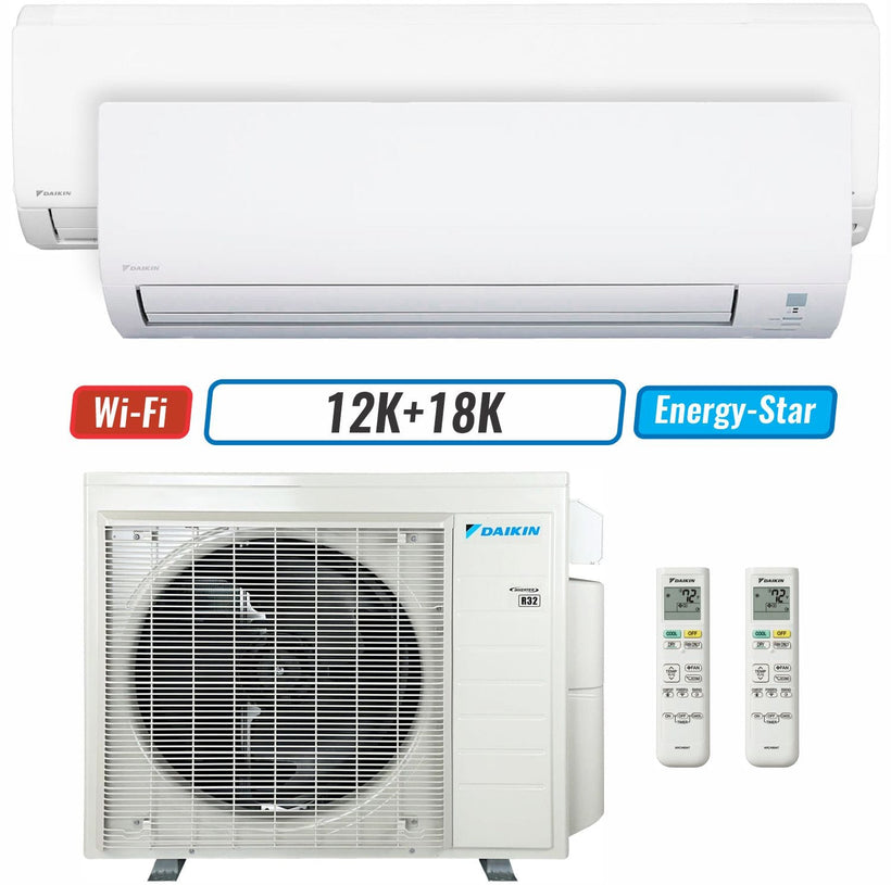 2 - Zone - 24,000 BTU 21 SEER2 Daikin MXM Series Wall Mounted Ductless Mini Split Heat Pump Air Conditioner System 12K + 18K  - 230V | R32 | Wi-Fi Enabled