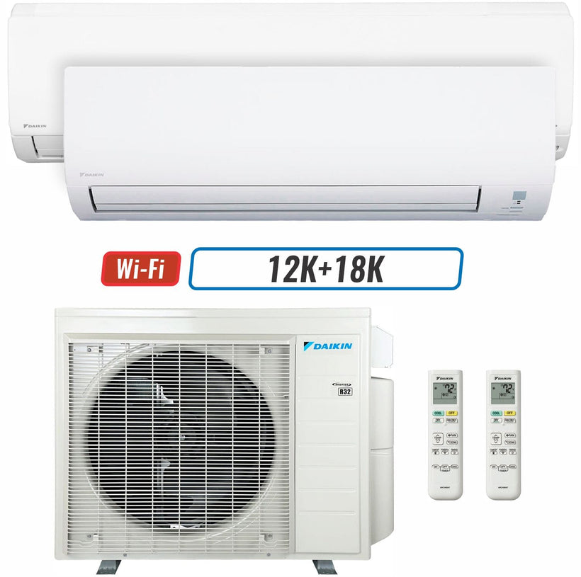 2 - Zone - 36,000 BTU 20 SEER2 Daikin MXM Series Wall Mounted Ductless Mini Split Heat Pump Air Conditioner System 12K + 18K - 230V | R32 | Wi-Fi Enabled