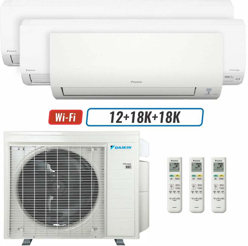 3 - Zone - 36,000 BTU 20 SEER2 Daikin MXM Series Wall Mounted Ductless Mini Split Heat Pump Air Conditioner System 12K + 18K + 18K - 230V | R32 | Wi-Fi Enabled
