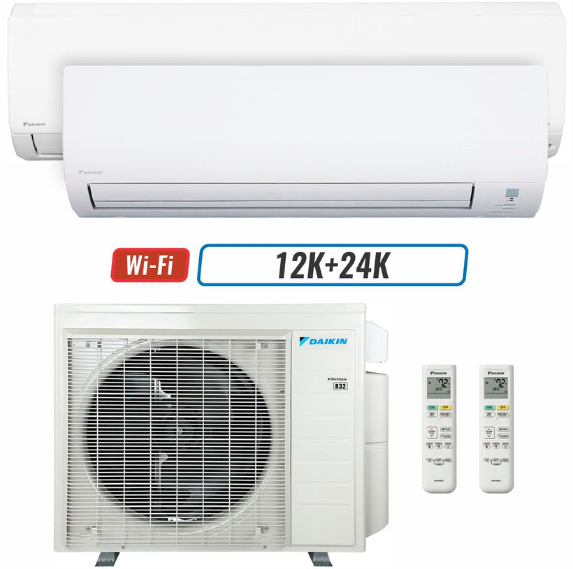 2 - Zone - 36,000 BTU 20 SEER2 Daikin MXM Series Wall Mounted Ductless Mini Split Heat Pump Air Conditioner System 12K + 24K - 230V | R32 | Wi-Fi Enabled