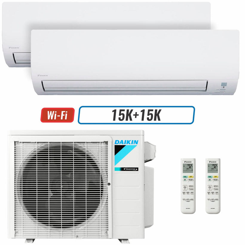 2 - Zone - 36,000 BTU 20 SEER2 Daikin MXM Series Wall Mounted Ductless Mini Split Heat Pump Air Conditioner System 15K + 15K - 230V | R32 | Wi-Fi Enabled