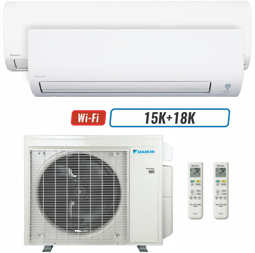 2 - Zone - 36,000 BTU 20 SEER2 Daikin MXM Series Wall Mounted Ductless Mini Split Heat Pump Air Conditioner System 15K + 18K - 230V | R32 | Wi-Fi Enabled