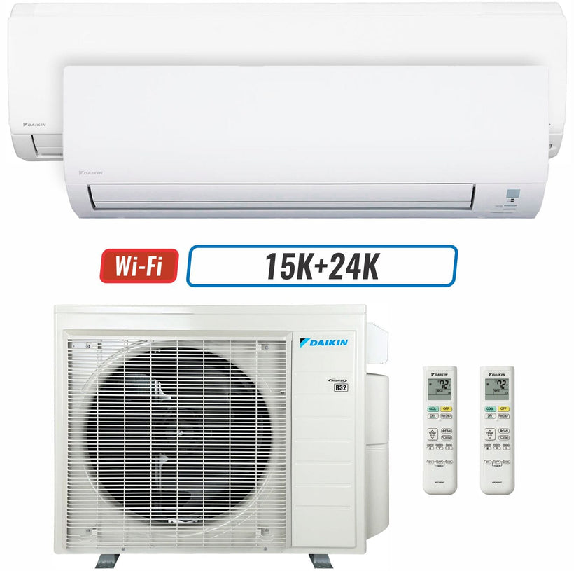 2 - Zone - 36,000 BTU 20 SEER2 Daikin MXM Series Wall Mounted Ductless Mini Split Heat Pump Air Conditioner System 15K + 24K - 230V | R32 | Wi-Fi Enabled