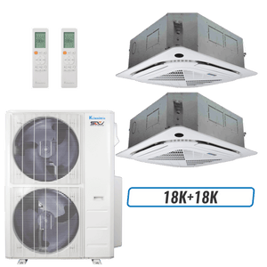 Klimaire 60,000 BTU 2-Zone Ceiling Cassette Mini Split Heat Pump | 19.2 SEER2 | 18k + 18k | R454B