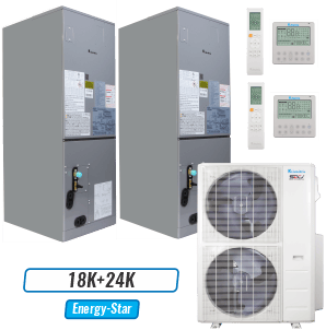 Klimaire 45,000 BTU 2-Zone Ducted Air Handler Split Heat Pump | 20.4 SEER2 | 18k + 24k | R454B