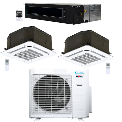 3-Zone Klimaire 22.25 SEER2 Multi Split Ducted Recessed Ceiling Cassette Air Conditioner Heat Pump System 12+12+12