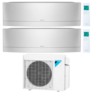 Daikin 2-Zone Wall Mounted Emura Silver Ductless Mini-Split 18000 BTU Heat Pump Air Conditioner 9k + 12k - 16 SEER2 1