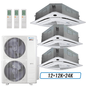 Klimaire 51,000 BTU 3-Zone Ceiling Cassette Mini split Heat Pump | 21.4 SEER2 | 12k + 12k + 24k | R454B